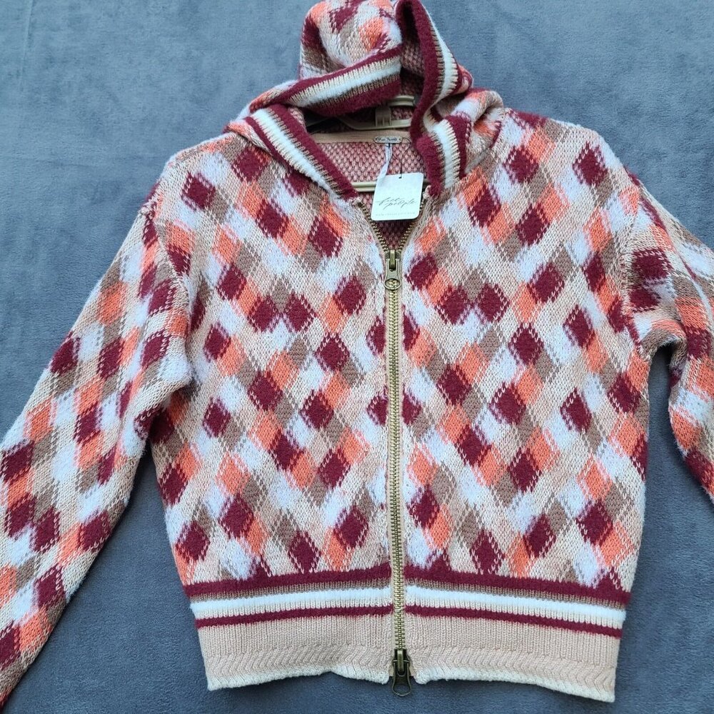 Free People Field of Flowers Zip Up Hoodie Cardigan Sweater XS Red Multi LS NWT - Picture 6 of 12